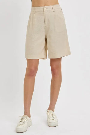 High Rise Pleated Front Shorts Taupe 6d795219-5c85-442c-93a6-b4ee72a8e1bf-Max