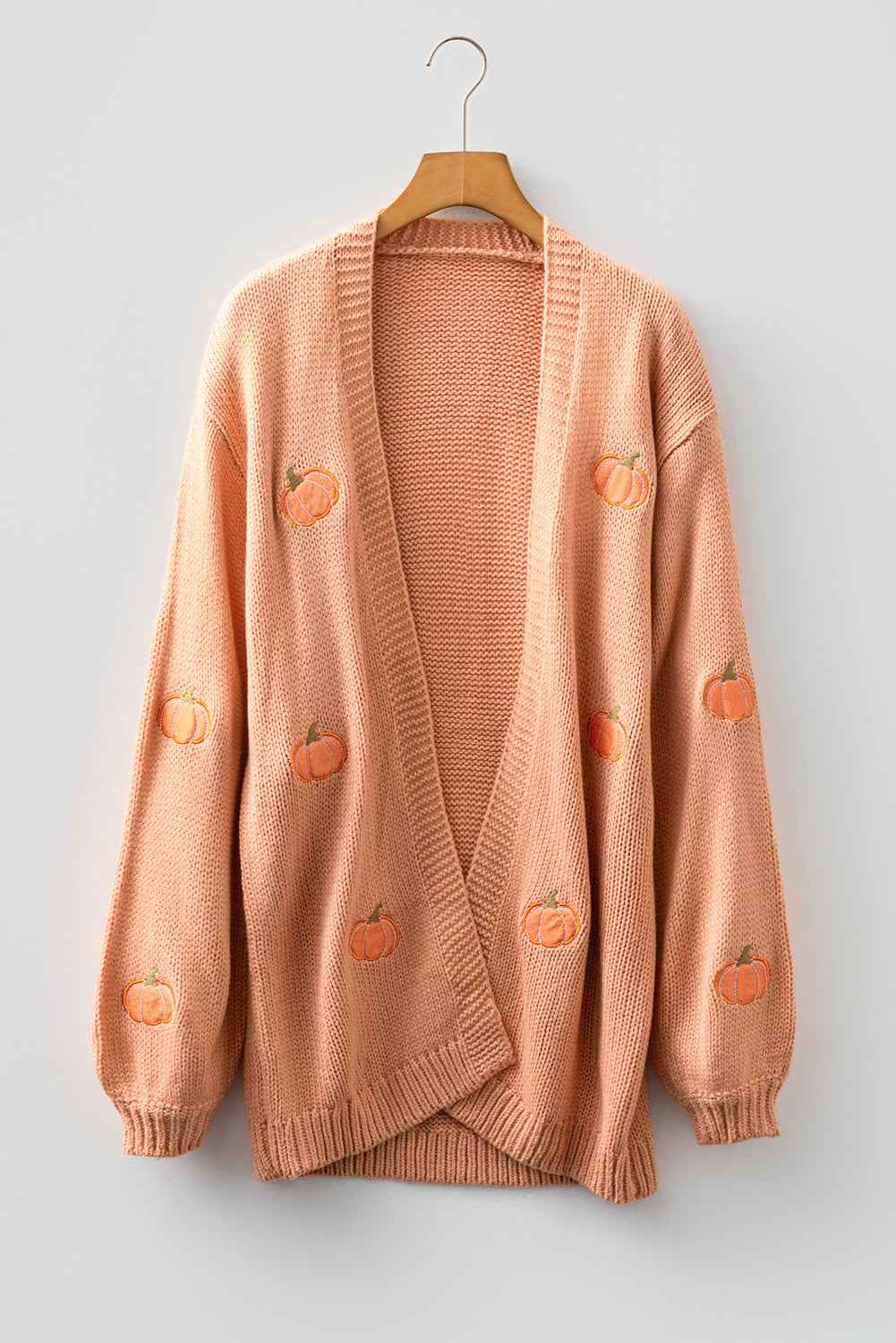 Light Pink Christmas Tree Print Open Front Drop Shoulder Knit Cardigan 6d7b700f39d33ed7