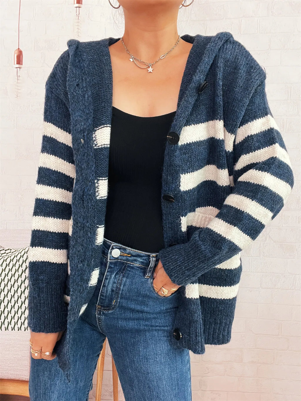 Striped Button-Up Hooded Cardigan 6d800c5a604348cfb6b9a08fd2448226-Max-Origin