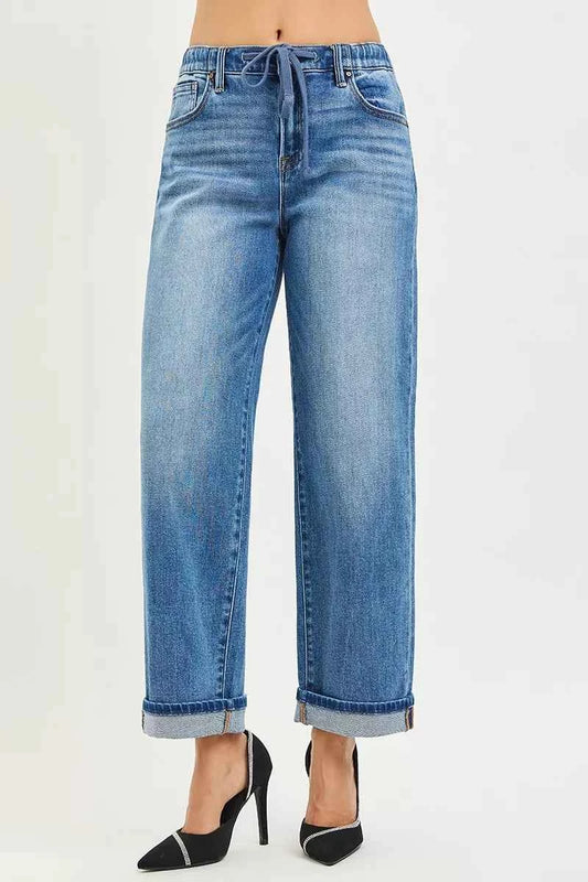 Elastic Band Slouch Ankle Boyfriend Cuffed Hem Jeans 6d85da1140a34d6d94a8ae7e97e118f1-Max-Origin