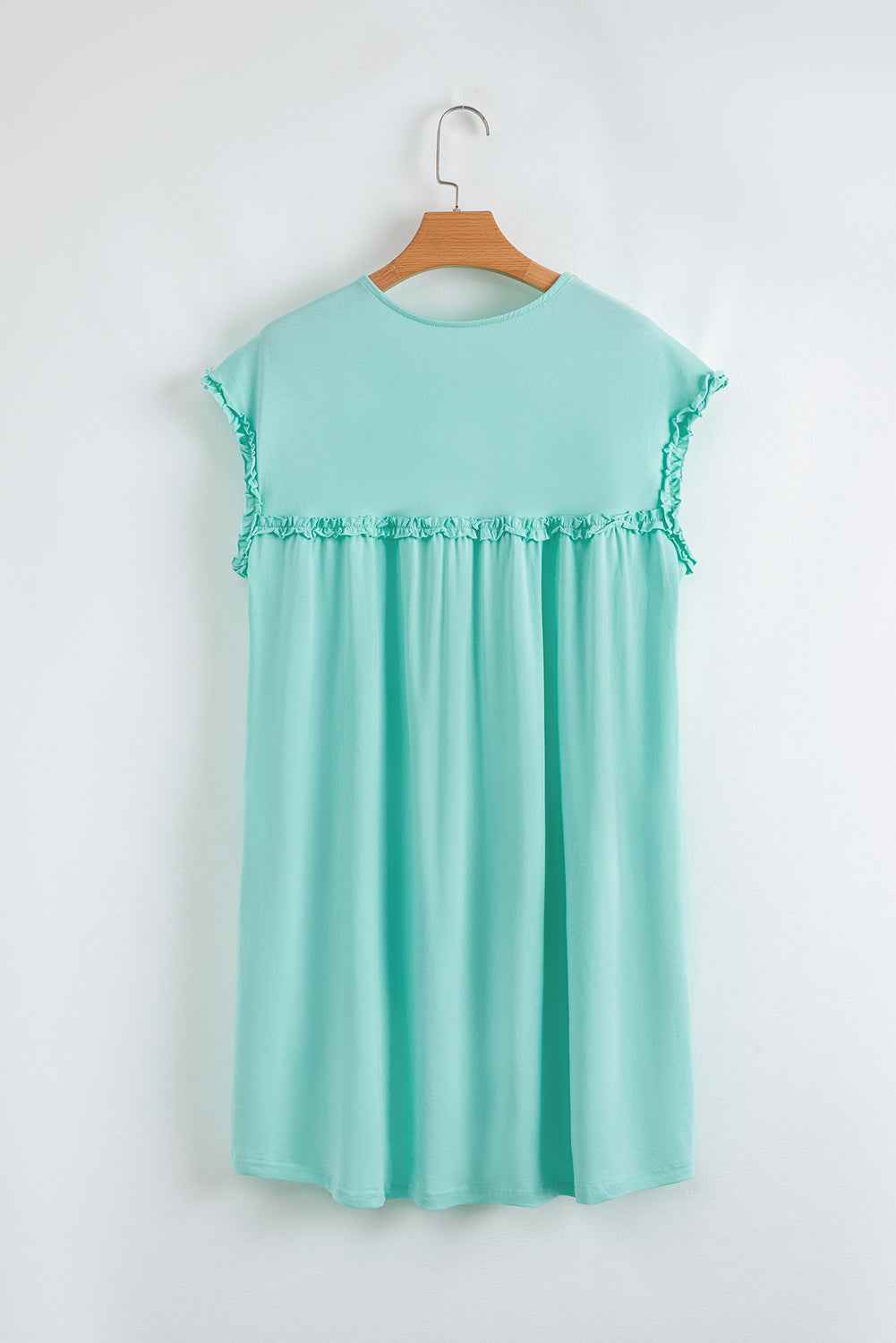 Mint Green Frilled Trim Crewneck Loose Fit Mini Dress 6d89eec0e4f8fb31