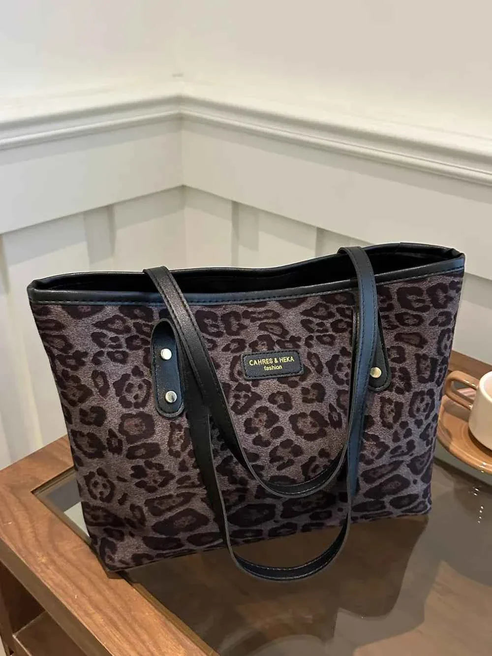 Leopard Polyester Tote Bag Black One Size 6d8b2727-ce4a-4197-80dd-b1390e1a6fc3-Max
