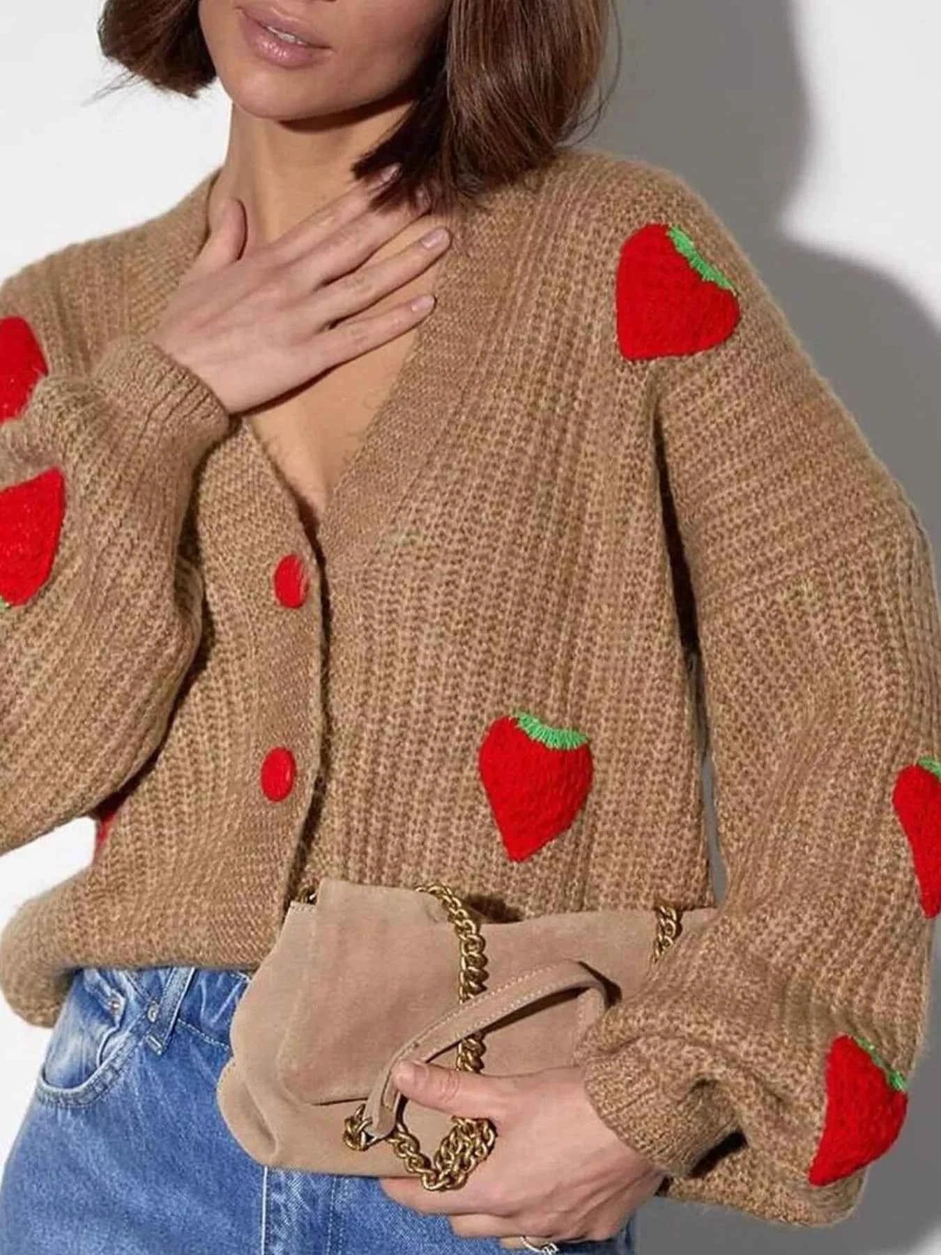 Strawberry Button Down Cardigan Caramel 6d8ced9a-239f-40ad-93c0-3124508464a2-Max-Origin