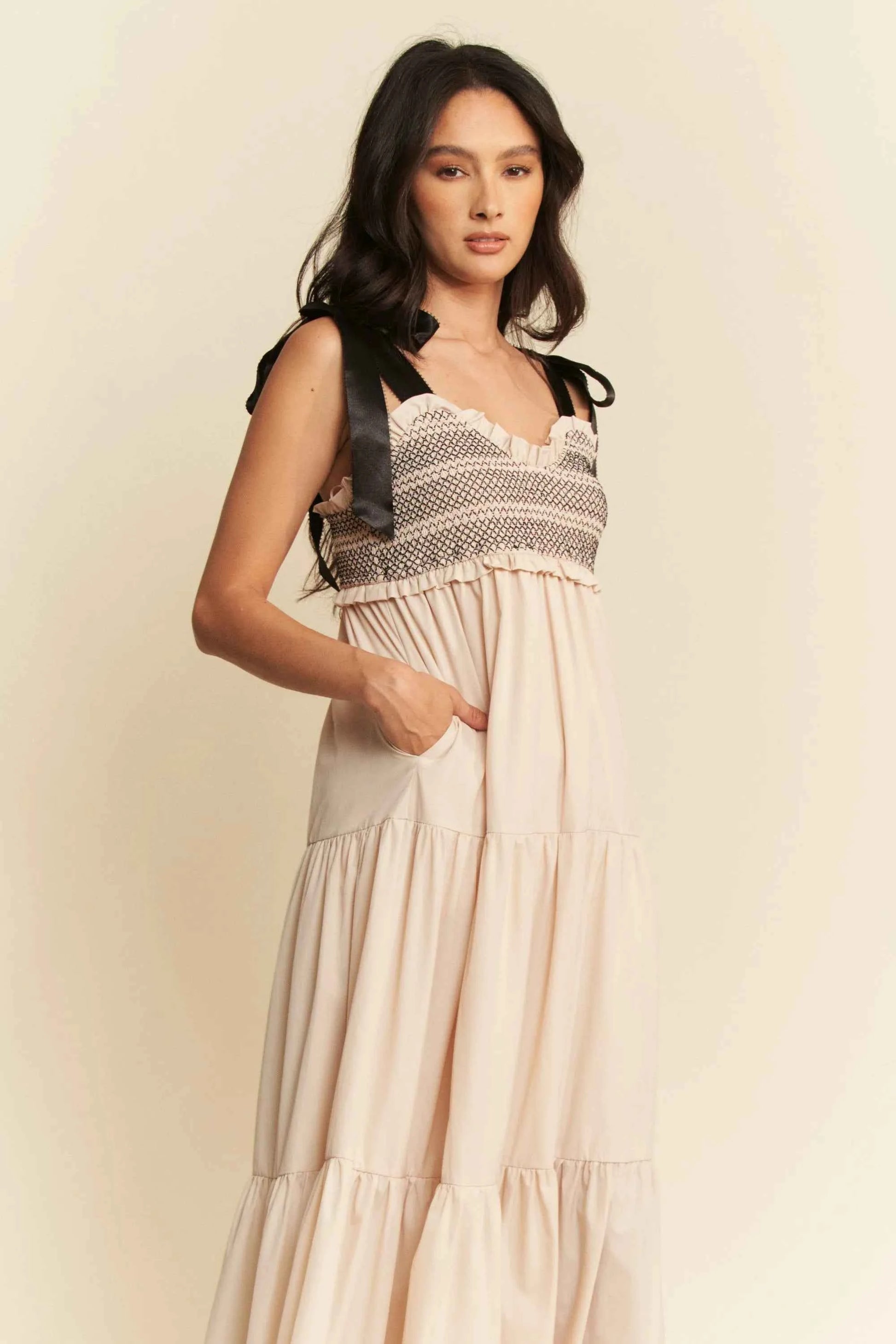 Davi & Dani Multi Contrast Smocked Bodice Straps Maxi Dress 6d9535bd9fe14b1ab752bea4f92a0e39-Max-Origin
