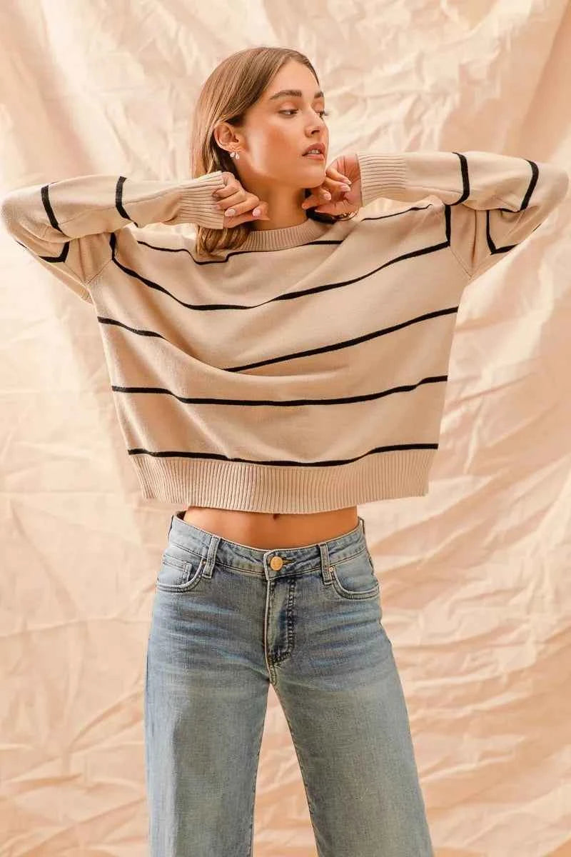 SO ME Stripe Crew Neck Basic Essential Sweater 6d9d2aa5ca5d4e2d84660042d9d63006-Max-Origin