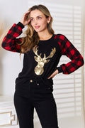Heimish Full Size Sequin Reindeer Graphic Plaid Top Black 6da5b140afb144429d425b41fffcabc1-Max