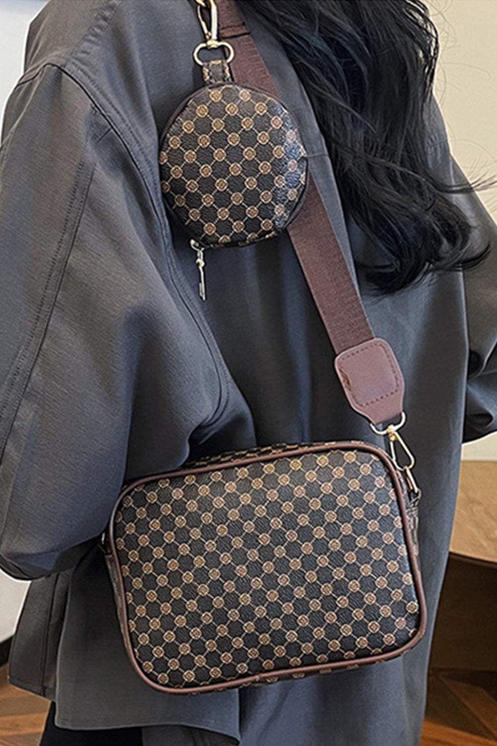 Coffee Geometric Pattern Shoulder Bag With Coin Purse 6da93954927120aa