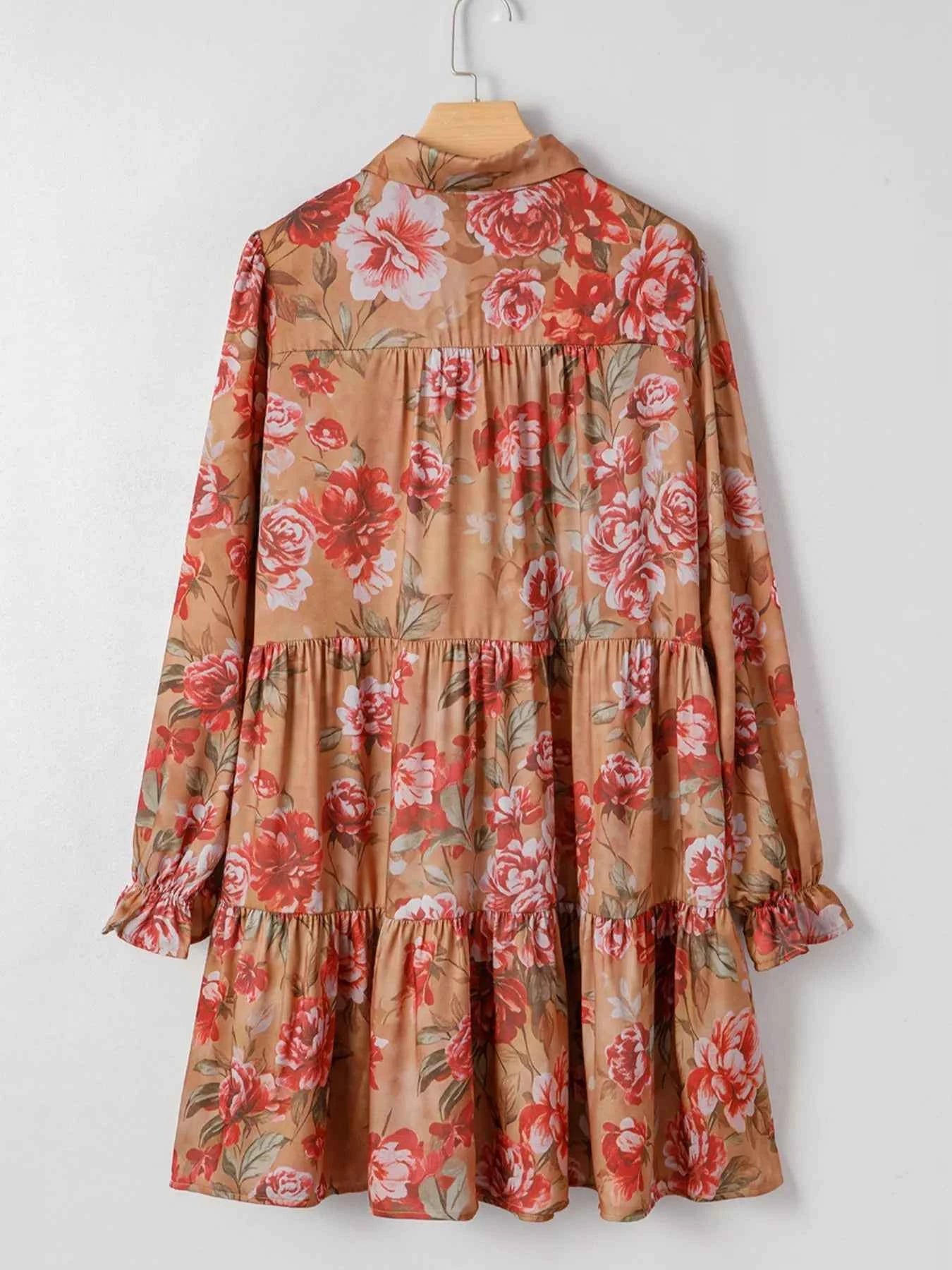 Floral Print Half Button Flounce Sleeve Ruffle Mini Dress 6dab31da-e3ae-415c-9ea3-3932fee2514b-Max-Origin