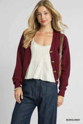 Umgee Chunky Cable Knit V-Neck Button-Up Cardigan BURGUNDY 6dabd801-34bc-4257-a698-840c4b766775-Max-Origin