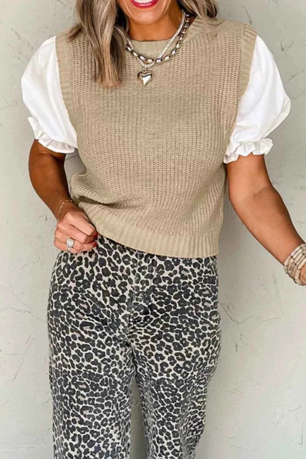 Round Neck Puff Sleeve Sweater Khaki 6daf02ac-ff83-48fa-993e-4e72e3fcb4b0-Max-Origin