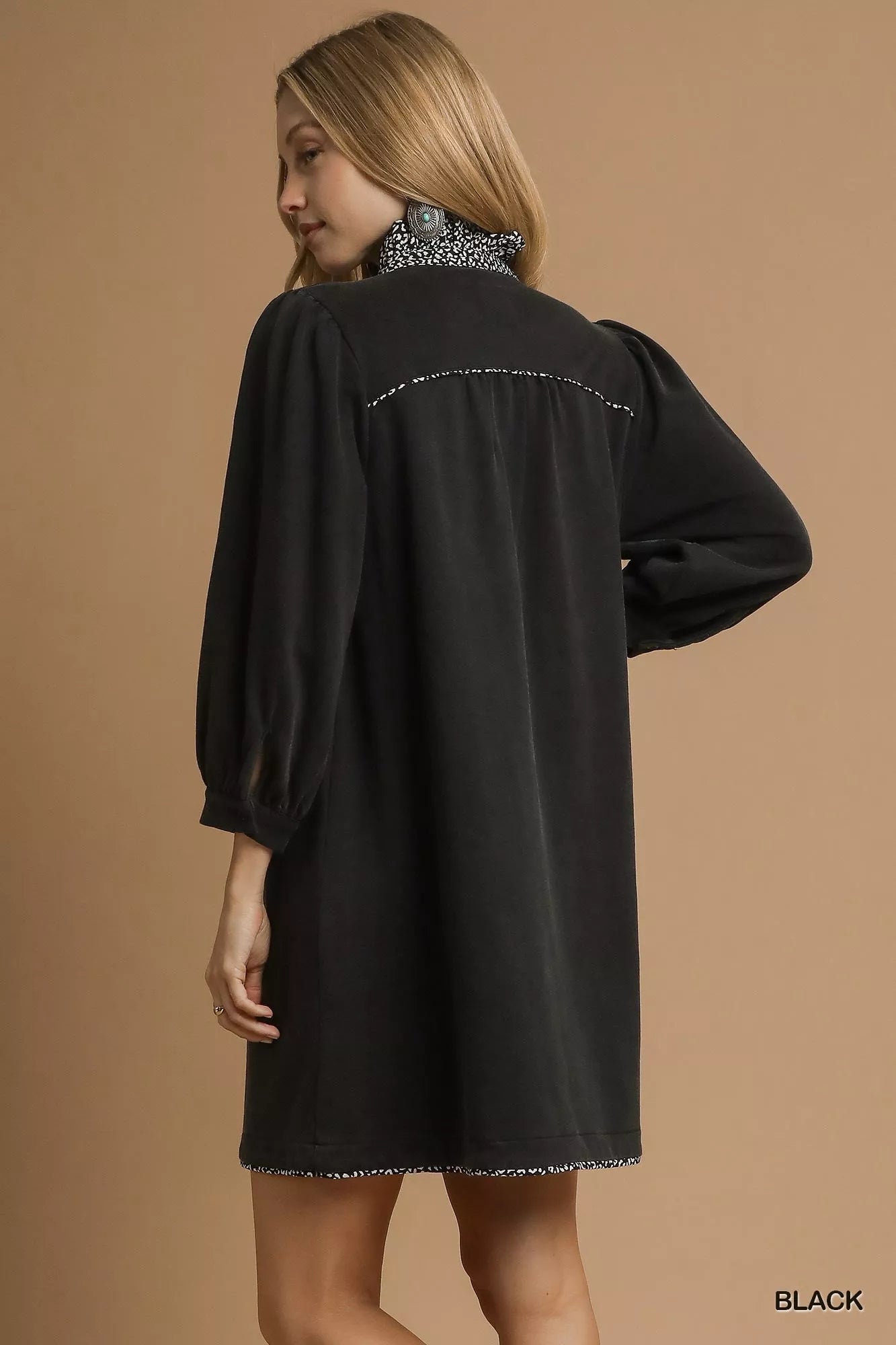 Umgee French Terry Balloon Sleeve Shift Dress with Leopard Print Detail 6db3f652-095b-48df-8298-9f74e61bf4b1-Max-Origin