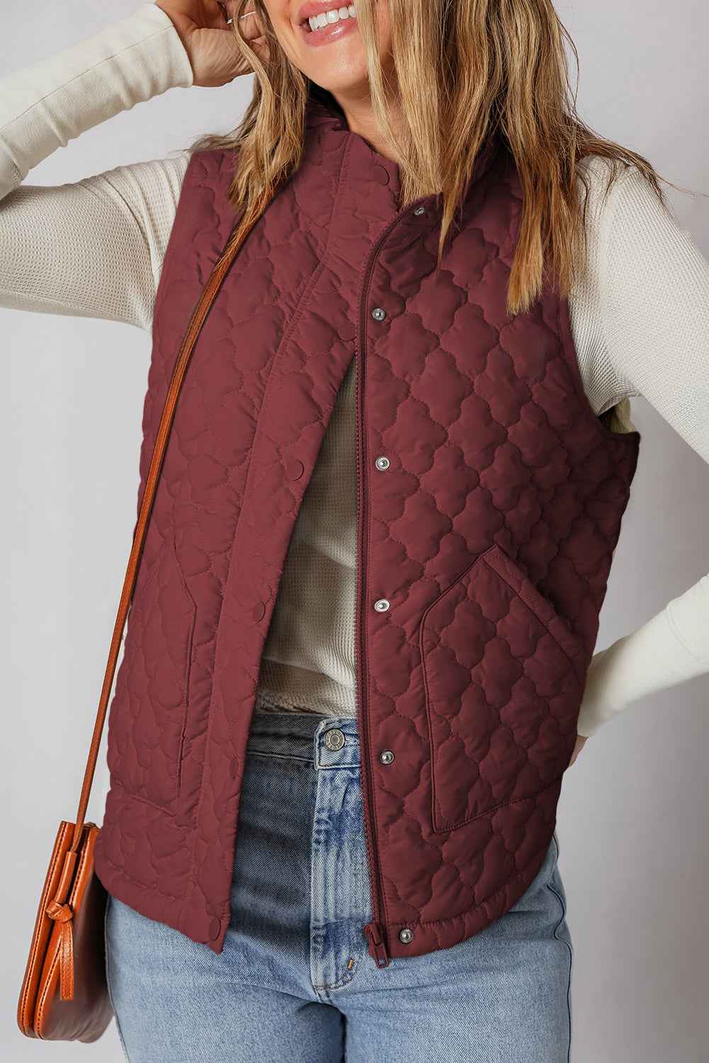 Dark Brown Flower Shape Quilted Snap Button Zip Up Winter Vest Wild Ginger Shell:100%Polyester+Lining:100%Polyester+Filling:100%Polyester 6dbbf6d8aad841cb
