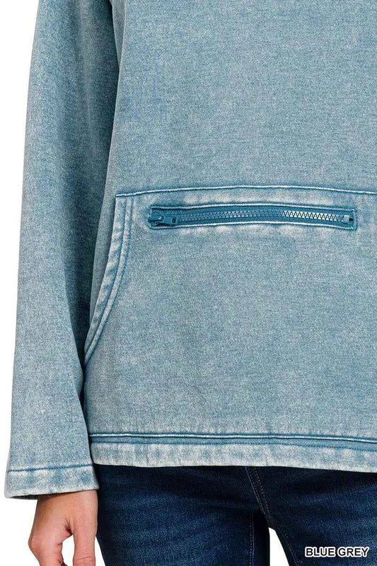 Fleece Washed High Neck Kangaroo Pocket Sweatshirt 6dc10b9d02de47e290a91d67b97faf06-Max-Origin