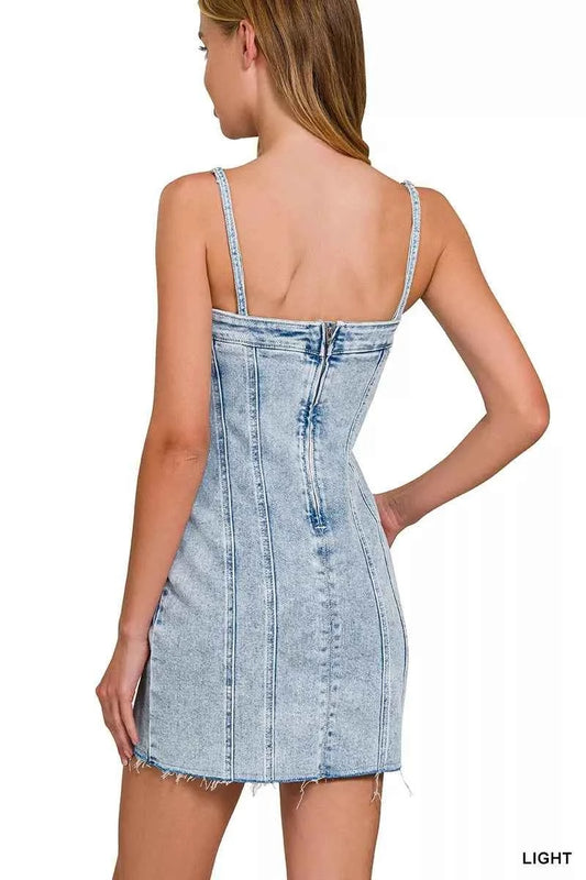 Spaghetti Strap Exposed Seam Light-Wash Dress 6dc2b123a12f45a4a7e722cb59db348b-Max-Origin
