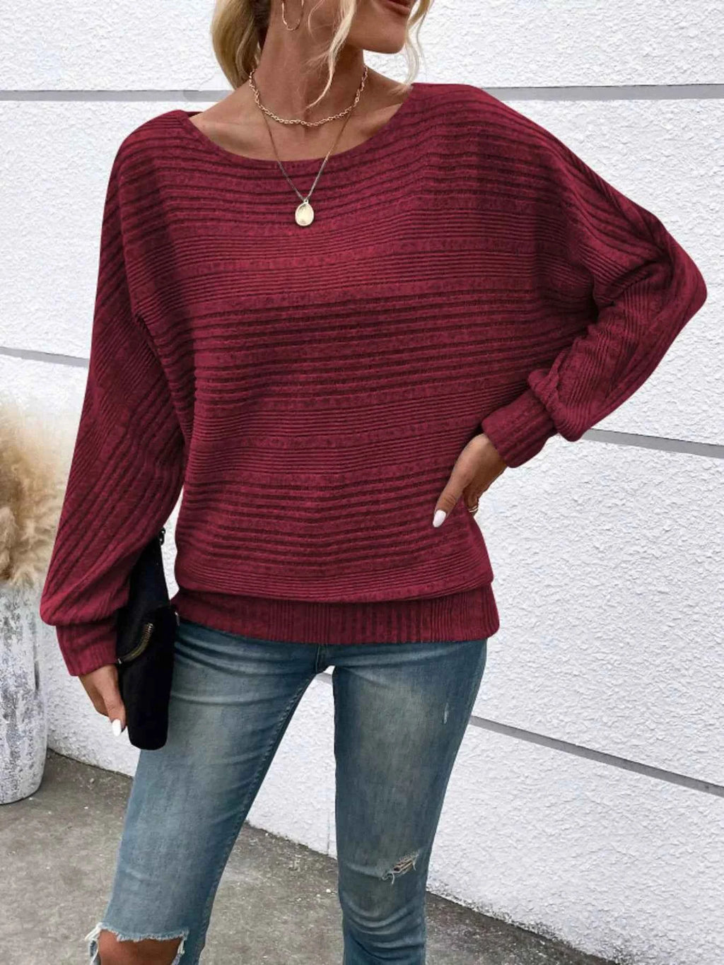 Ribbed Round Neck Long Sleeve Top 6dc374d476c0482999667fdcebef44b6-Max-Origin