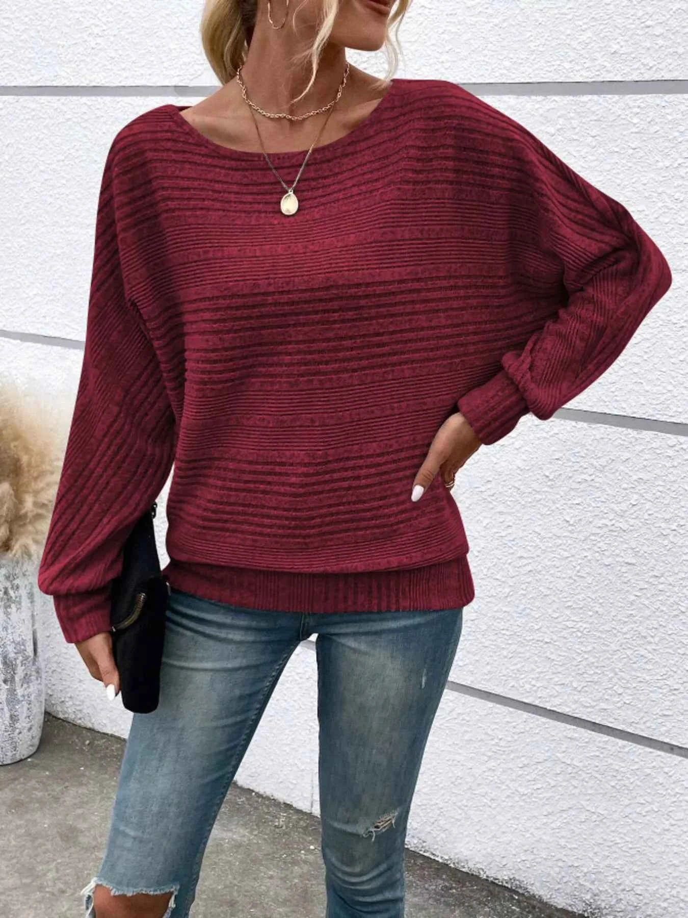 Ribbed Round Neck Long Sleeve Top 6dc374d476c0482999667fdcebef44b6-Max-Origin