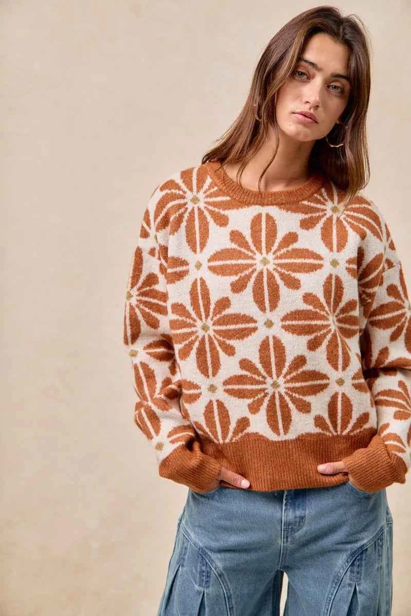 BiBi Flower Pattern Long Sleeve Sweater 6dd95e50e5c543a7b5b95423eae8d72e-Max-Origin