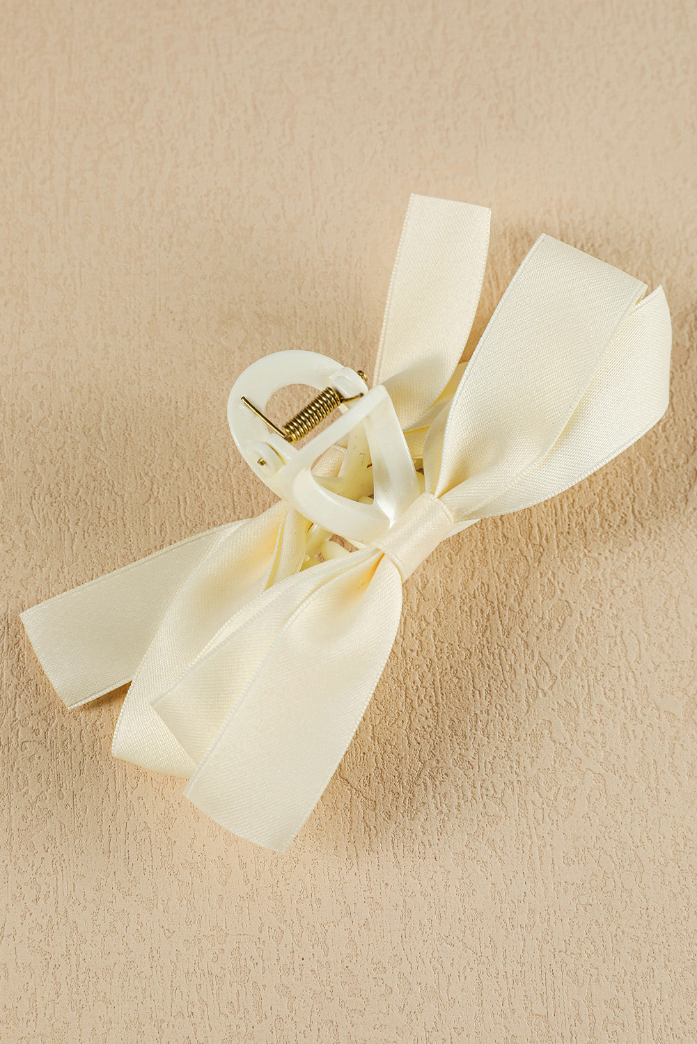 Light French Beige Solid Color Ribbon Bow Decor Hair Clip 6de39c17d41b60a1
