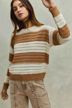 SO ME Openwork Round Neck Wide Stripe Textured Sweater 6dea0ba55fc34067a24e47062b3934f1-Max-Origin