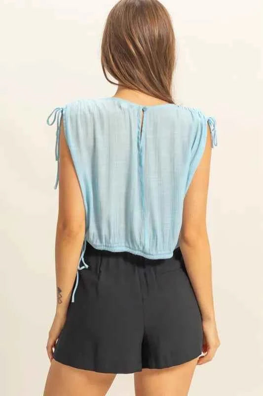 HYFVE Bubble Hem Side Tie Detail Round Neck Sleeveless Blouse 6deadd64-90a3-4193-af0b-c5a191f01d67-Max