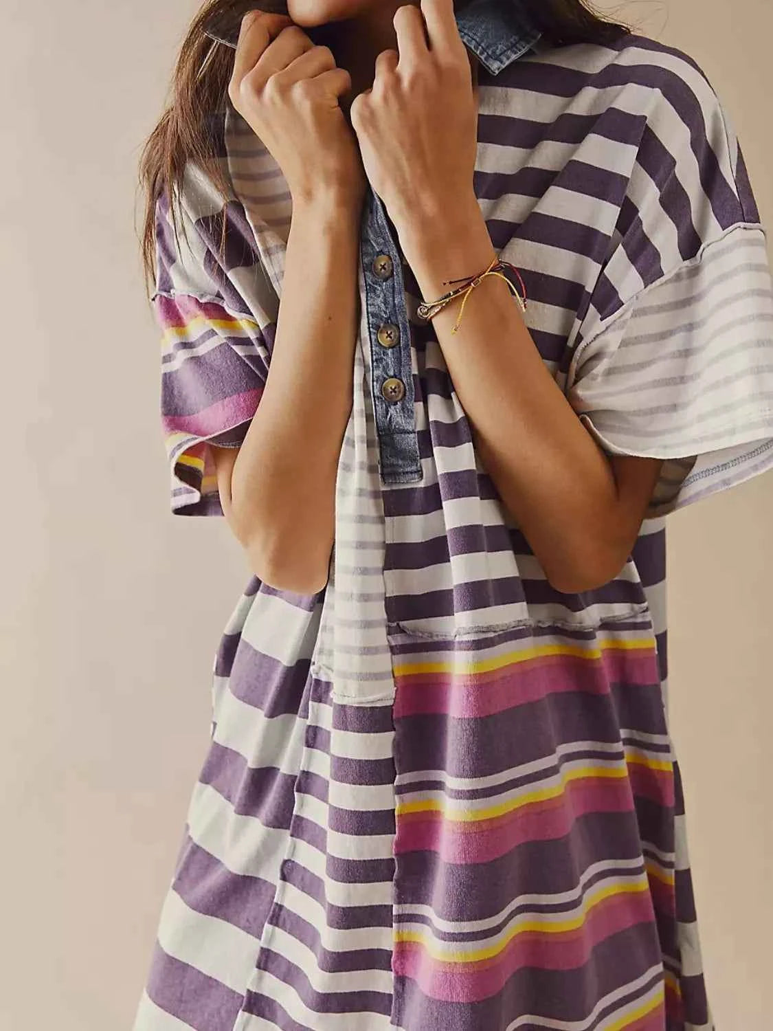 Striped Oversized Half Button Shirt Dress 6df2a488-3536-4791-bc1a-f072220e711d-Max-Origin
