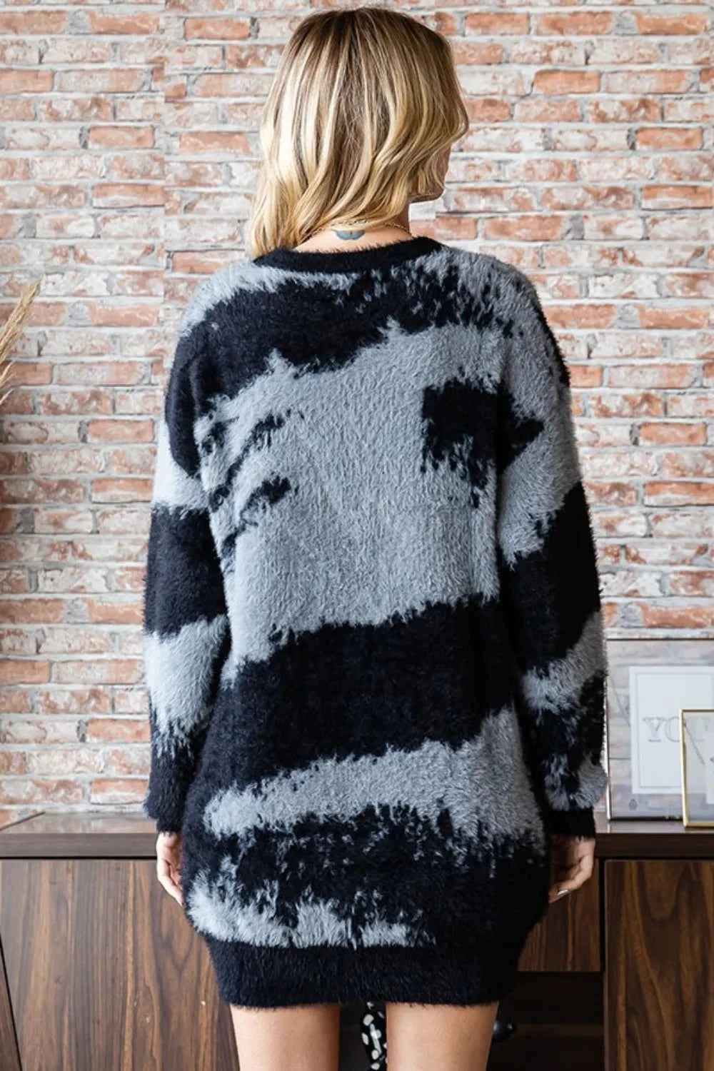 First Love Full Size Abstract Pattern Contrast Feather Yarn Sweater 6df4d6e7-986c-4438-b29b-ee6f9bf70b69-Max