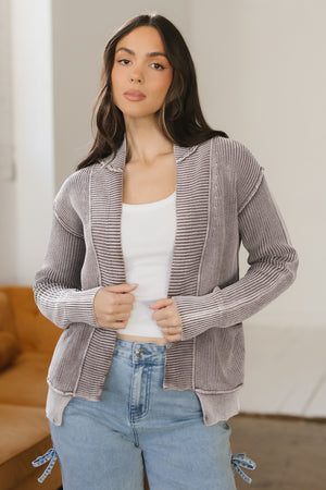 Dark Brown Mineral Wash Exposed Seam Patchwork Knit Open Sweater Cardigan Dark Brown 100%Cotton 6dfc47e03feeb38a