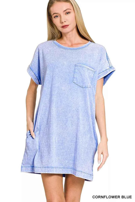 Zenana Premium Cotton Washed T-Shirt Dress CORNFLOWER BLUE 6dfce6a9e2e64ff4afd42932035b2fa8-Max-Origin