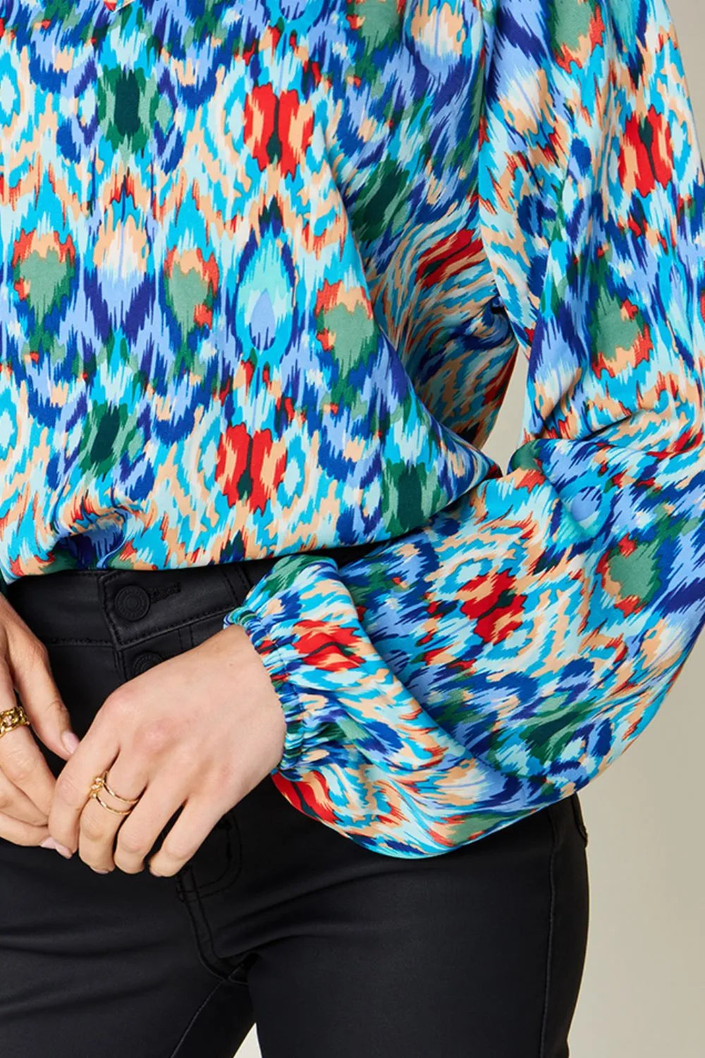 Double Take Full Size Printed Balloon Sleeve Blouse 6dffcd91-0abe-47a0-ab37-f4684f362cf8-Max