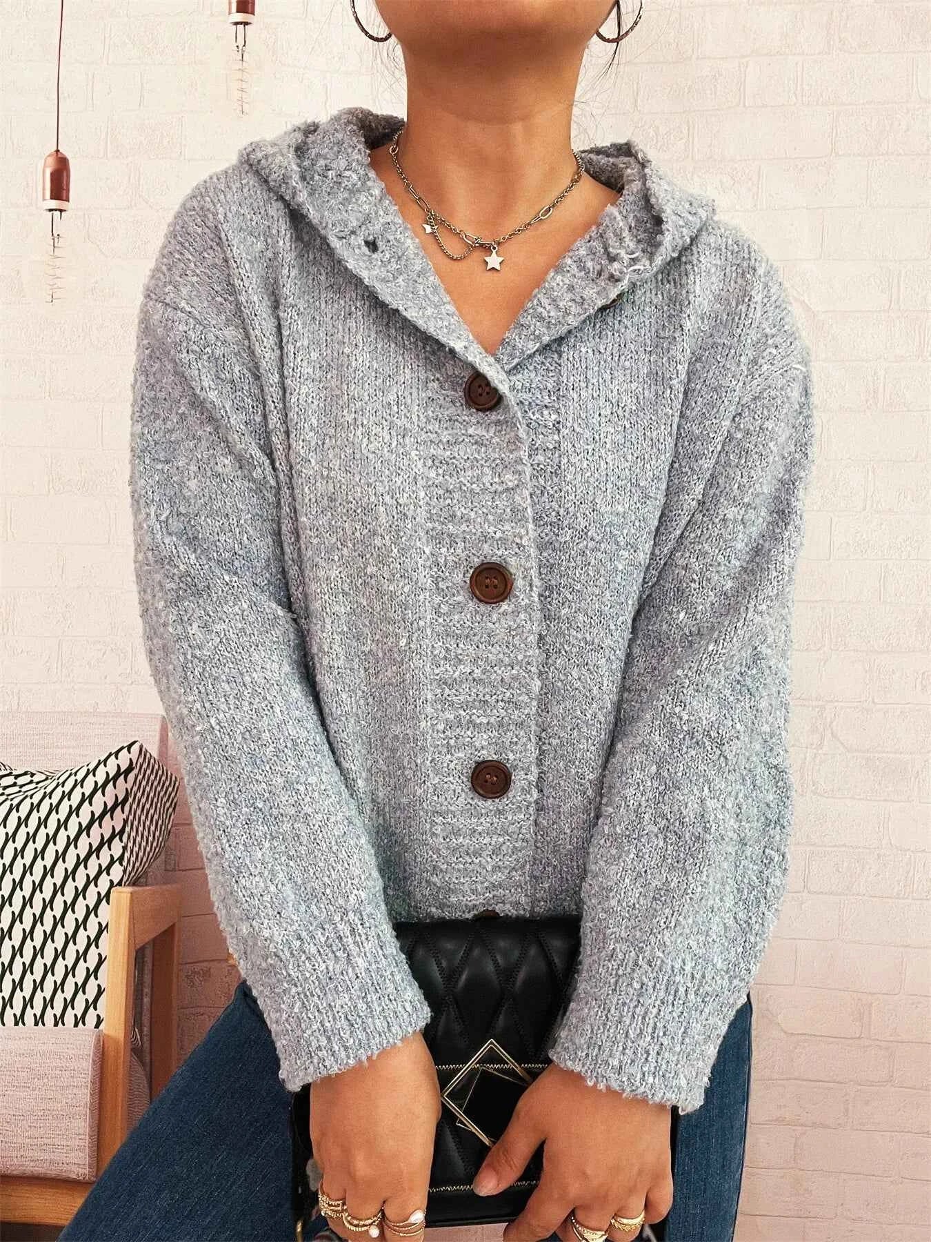 Cozy Button-Up Hooded Cardigan