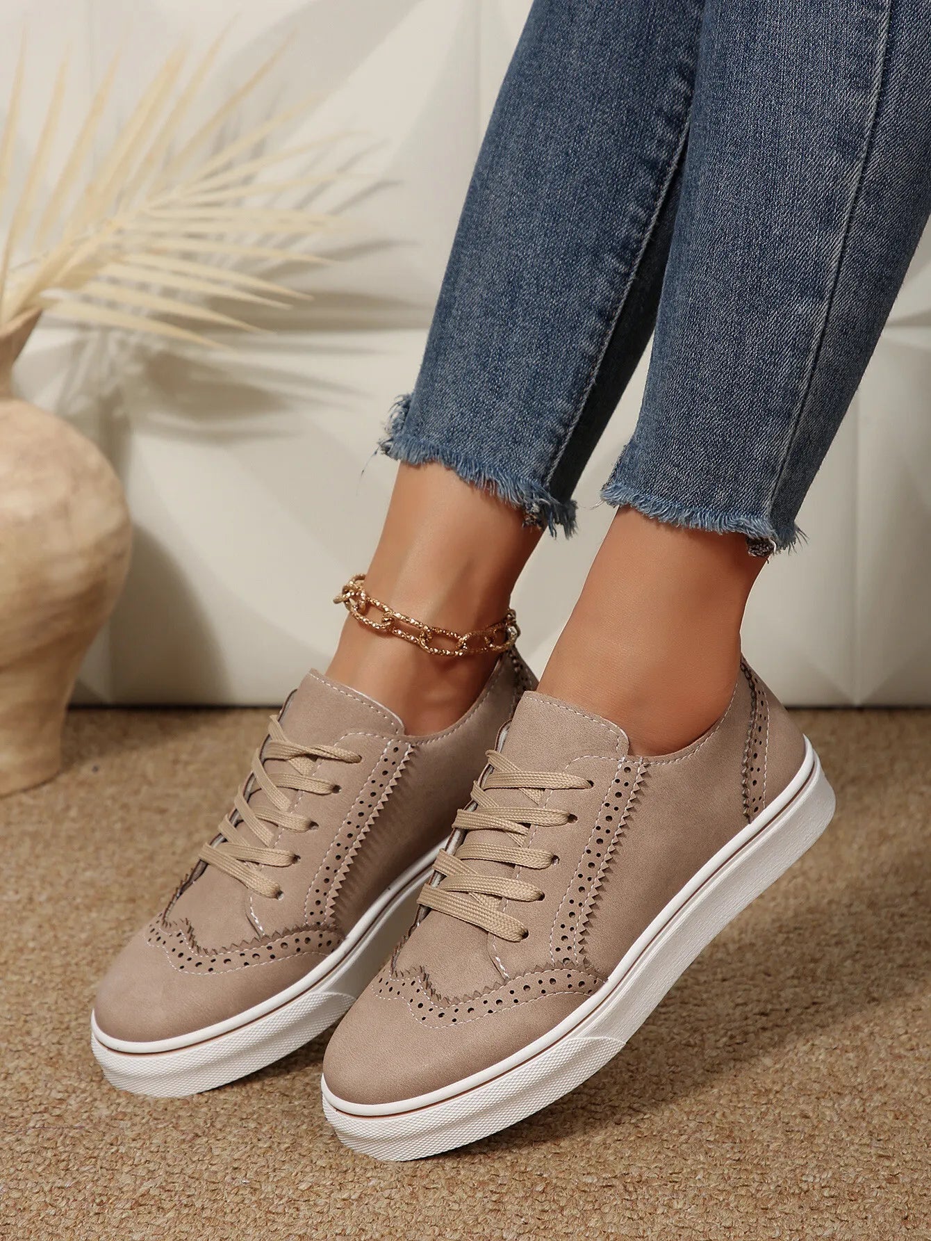Lace Up Round Toe Platform Sneakers Beige 6e02db896b194a54aac04fb6d4628e65-Max-Origin