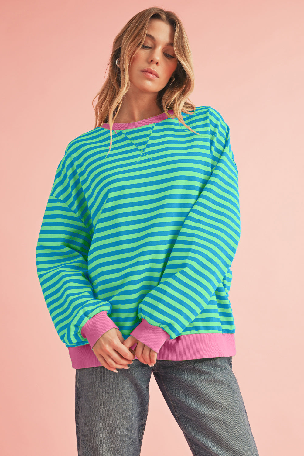 Black Stripe Contrast Edge Cross Seam Oversized Sweatshirt 6e0705a68a9fe3e6