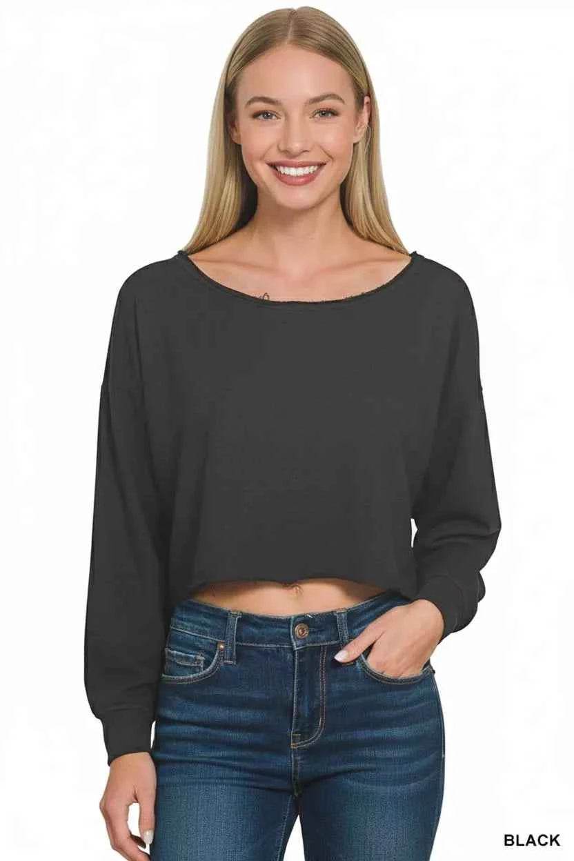 Zenana French Terry Boatneck Crop Top BLACK 6e0c551a-57a7-46ce-a791-6c73a2f7643f-Max-Origin