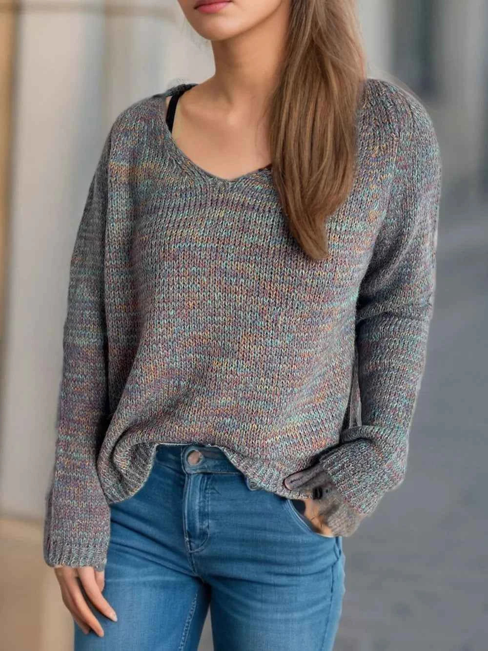 Heathered V-Neck Long Sleeve Sweater 6e0ce614-a0ba-4ff2-9b4a-1e7260527ade-Max