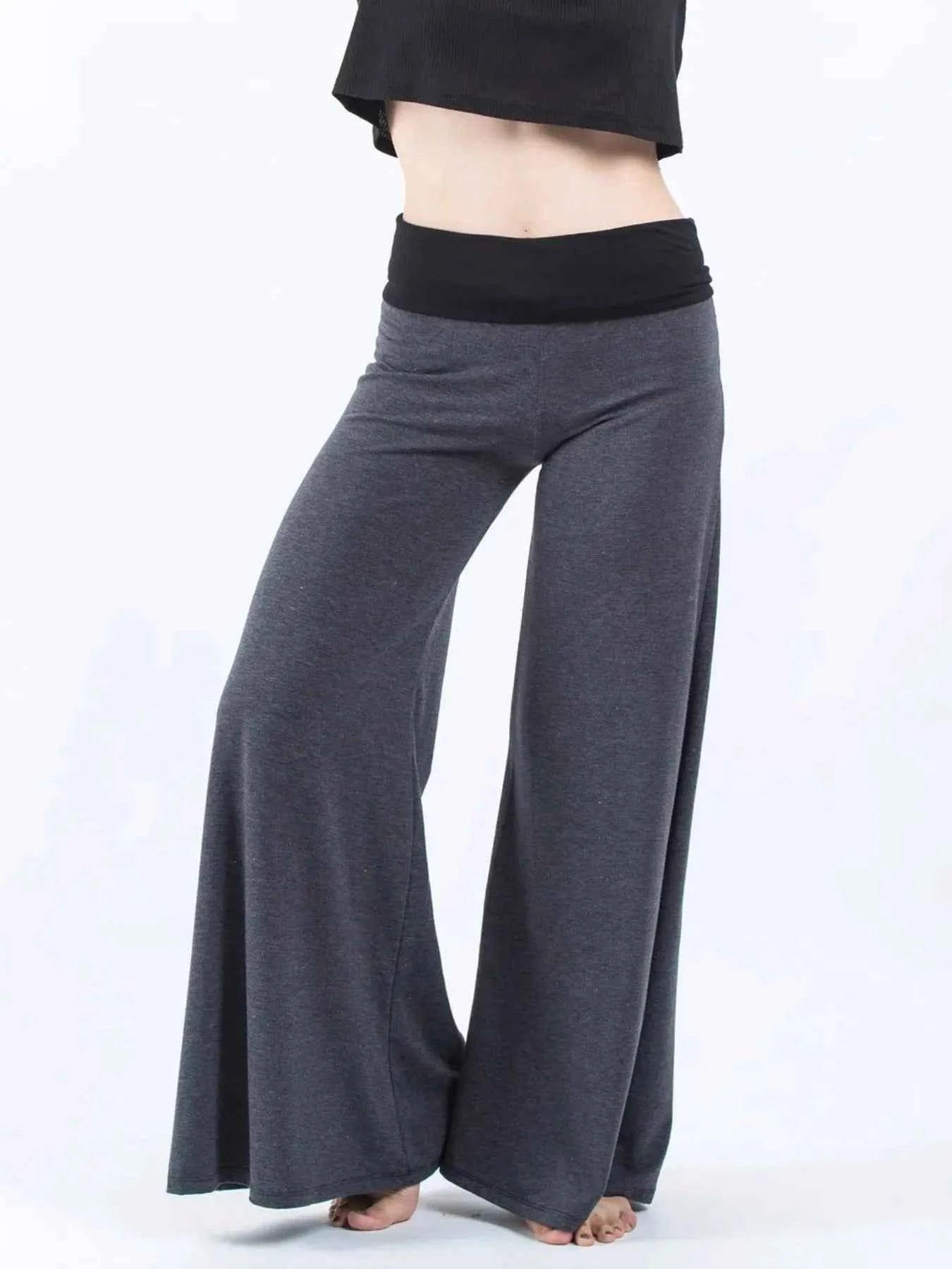 High Waisted Wide Leg Yoga Pants with Contrast Waistband