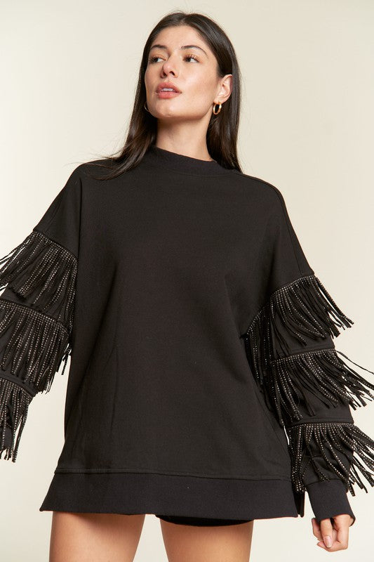 Silver studded fringe sleeve top plus jjt5009p BLACK 6e21a39d-73d9-46da-a639-f1282a796da2