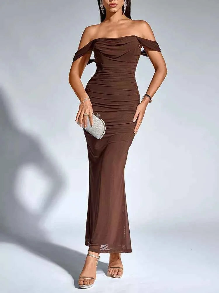 Off-Shoulder Ruched Mermaid Maxi Dress Brown 6e27e209-e342-4d79-a240-51f17b113965-Max-Origin