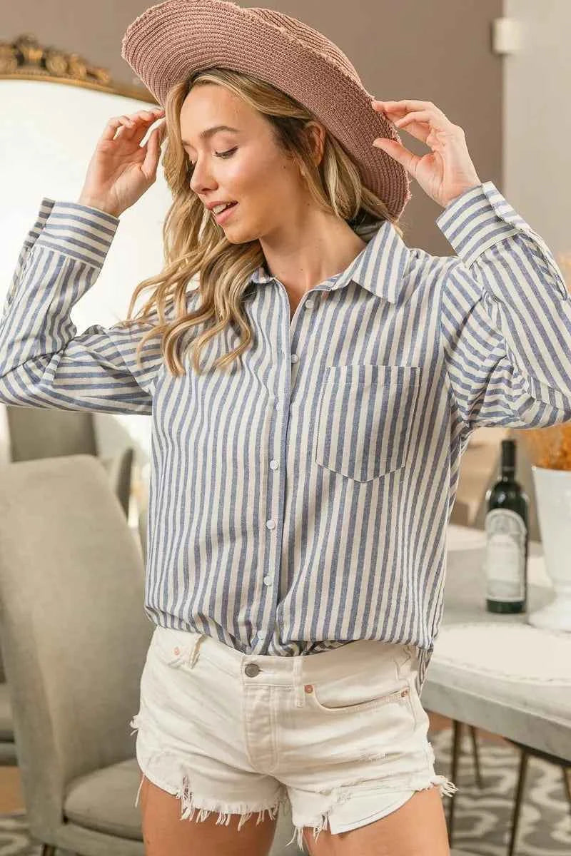 BiBi Lurex Linen Stripe Shirt Button Down Top 6e37a896007c428887621771e8a57fdd-Max-Origin