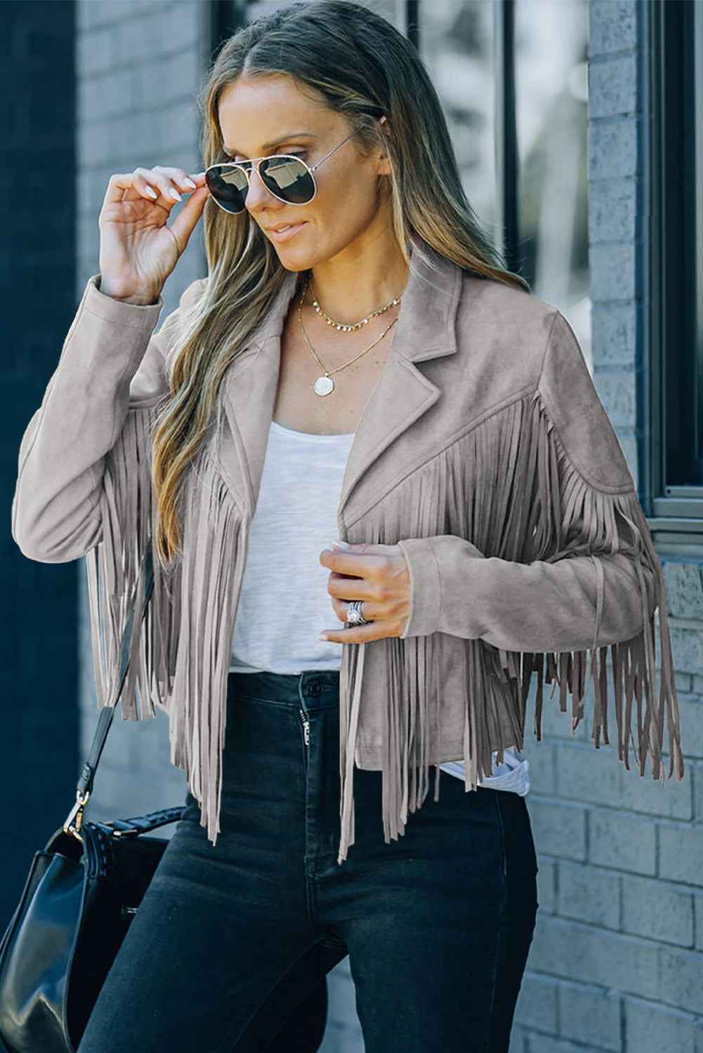 Green Cropped Fringe Faux Suede Jacket 6e3ad70691da9cf2