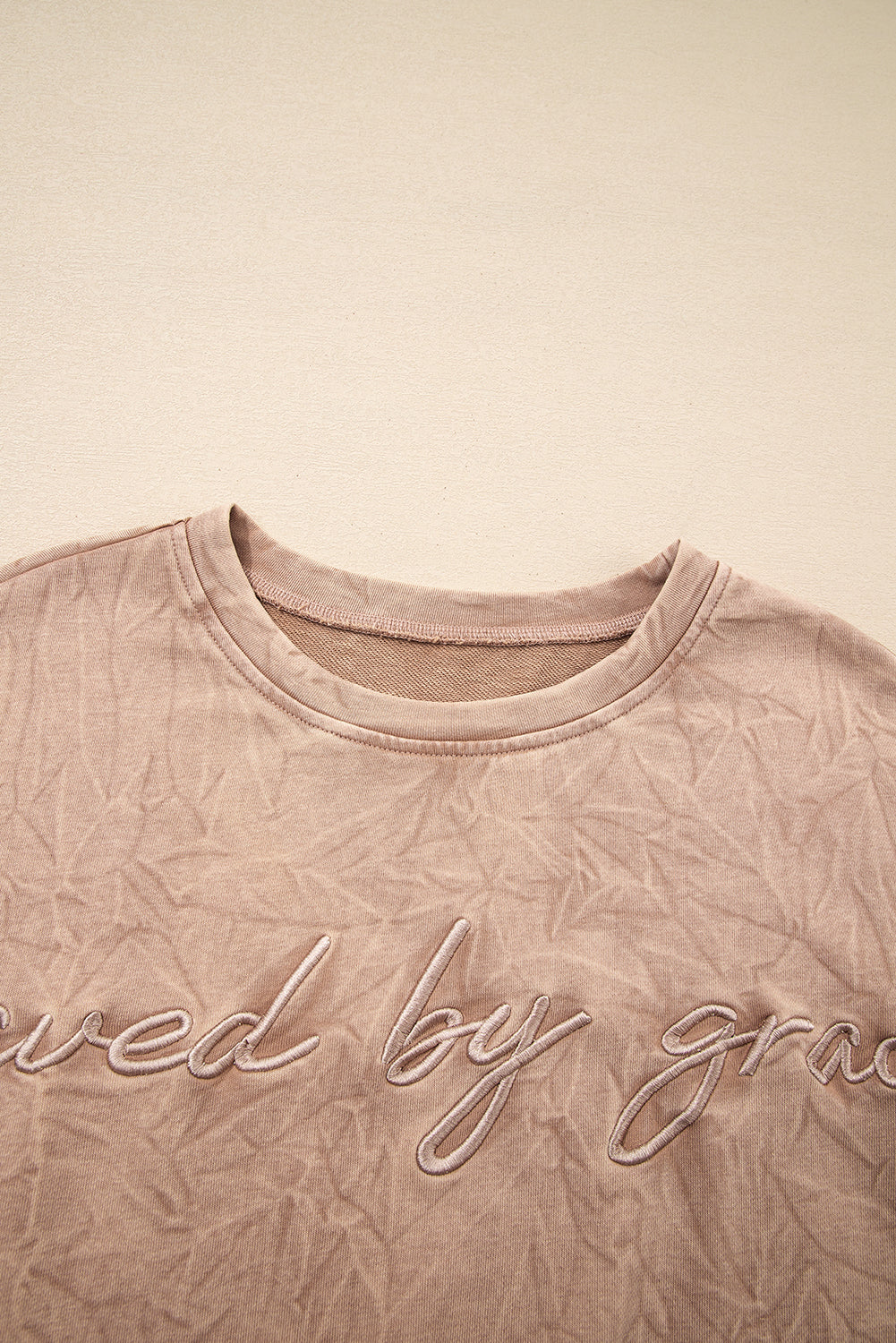 Sea Green saved by grace Letter Embroidery Mineral Wash Loose Sweatshirt 6e3dccd6f7581fee