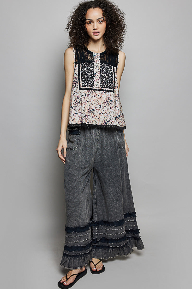 POL Printed Woven Lace Back Round Neck Sleeveless Top 6e3e9396-fc51-4452-86a1-08e79cd21e0d-Max