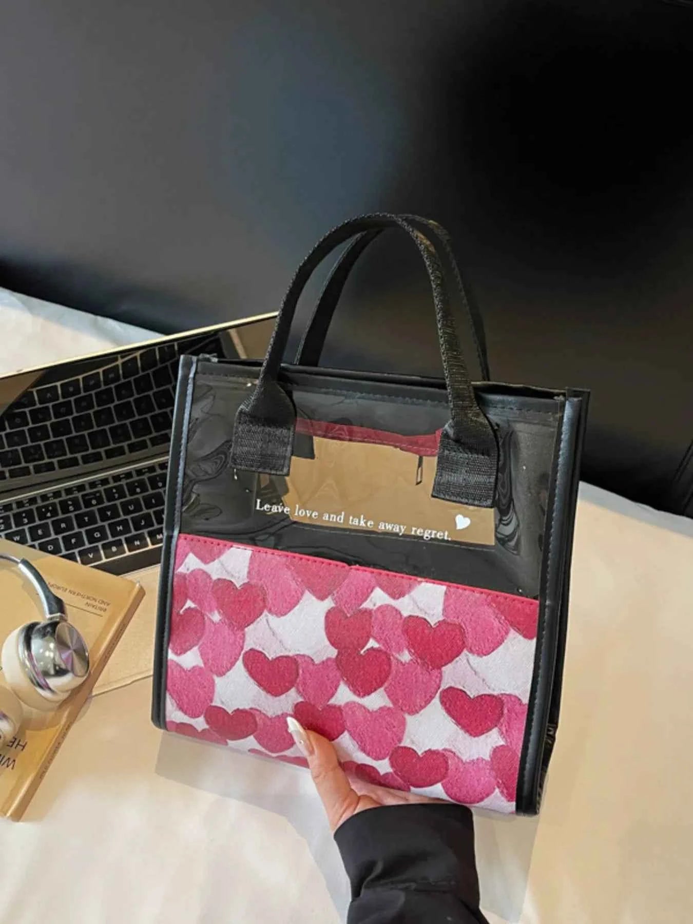 Heart Print Fashion Handbag Rose Red One Size 6e4ced4080474092b8742e2d4f166670-Max-Origin