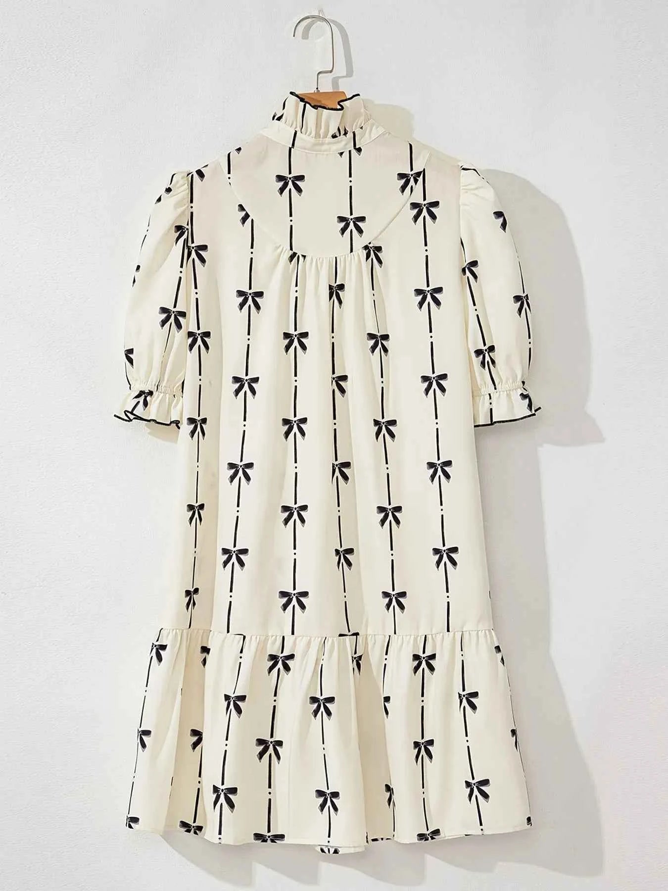 Bow Print Button Front Shirt Dress 6e552e994119494596e97e30de5e12c6-Max-Origin