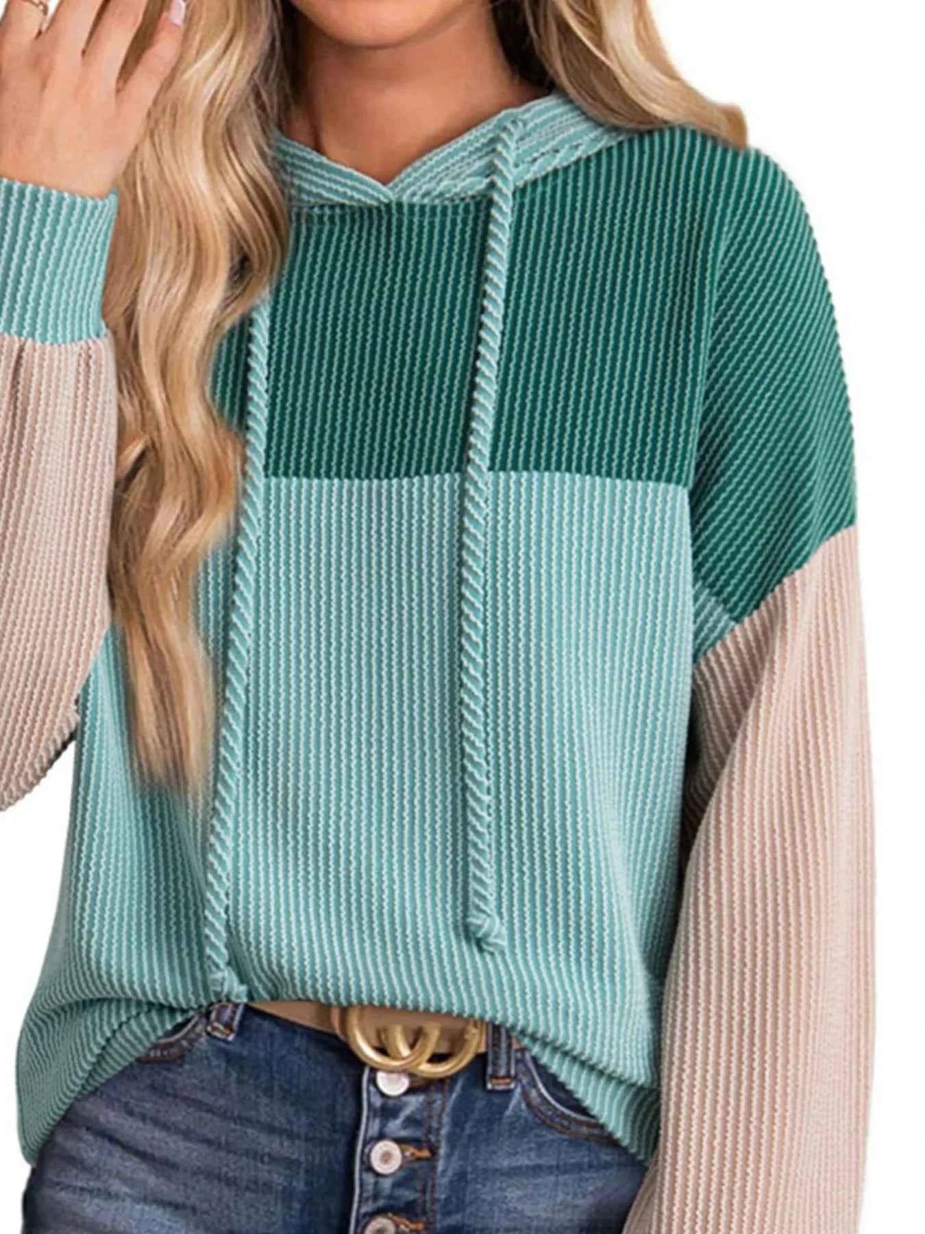 Drawstring Color Block Long Sleeve Hoodie 6e6879ab-e185-475f-9541-2af78a744f9b-Max-Origin