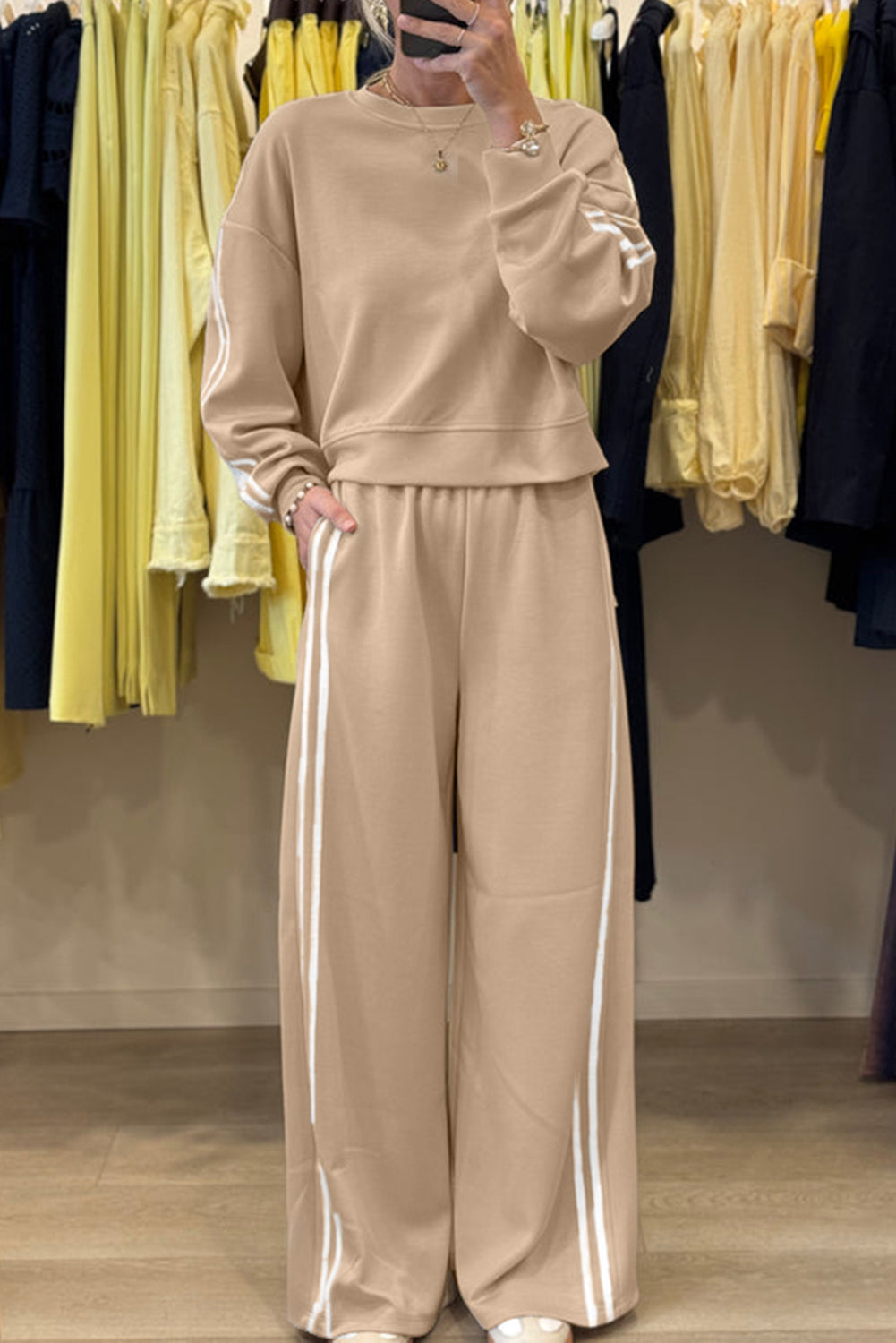 Dirty Blue Varsity Striped Detail Cropped Pullover Wide Leg Pants 2pcs Outfit 6e69654a3b37dc14