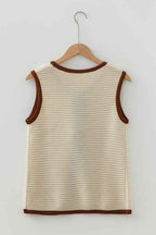Contrast Trim Tie Front Ribbed Knit Sweater Vest 6e6a2df4-fbcf-4c06-a402-90268ab5ab32