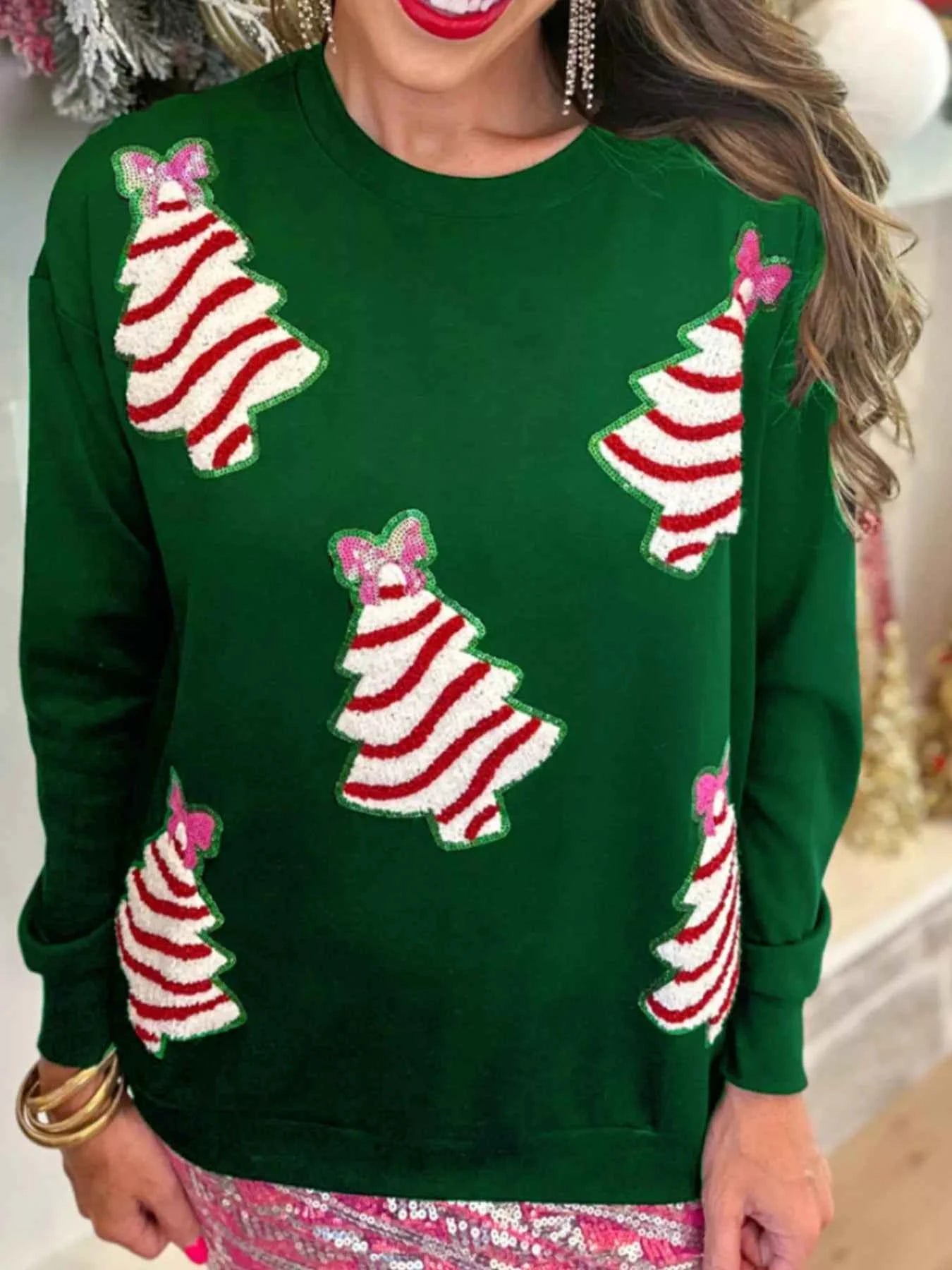 Christmas Tree Sequin Long Sleeve Sweatshirt Green 6e6e81e3-068c-4f7b-a724-644231670479-Max-Origin