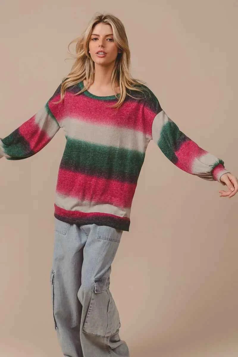 Striped Gradation Print Knit Top 6e78cca522be44a59b23b07fa2123b09-Max-Origin
