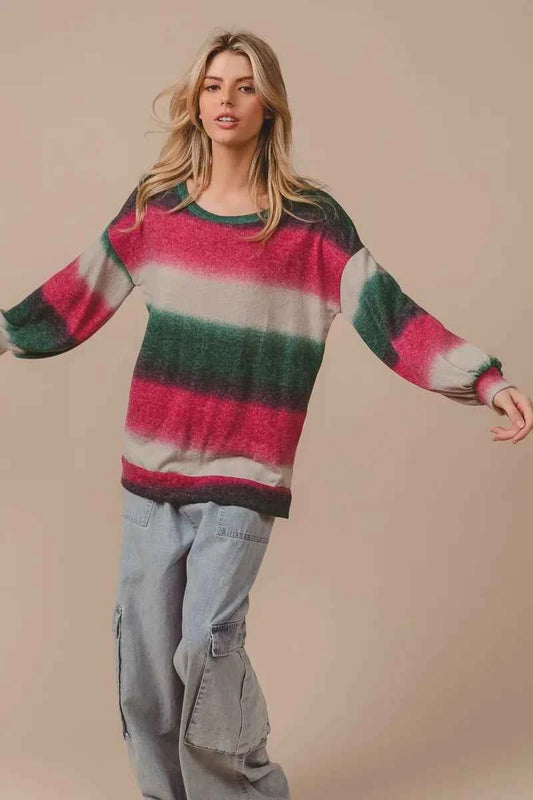 Striped Gradation Print Knit Top 6e78cca522be44a59b23b07fa2123b09-Max-Origin