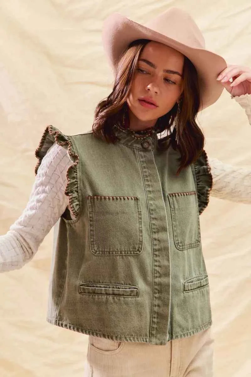 SO ME Washed Denim Stitch Ruffled Hidden Button Vest Top 6e8f3a703c634b27af17dea40bda9c14-Max-Origin